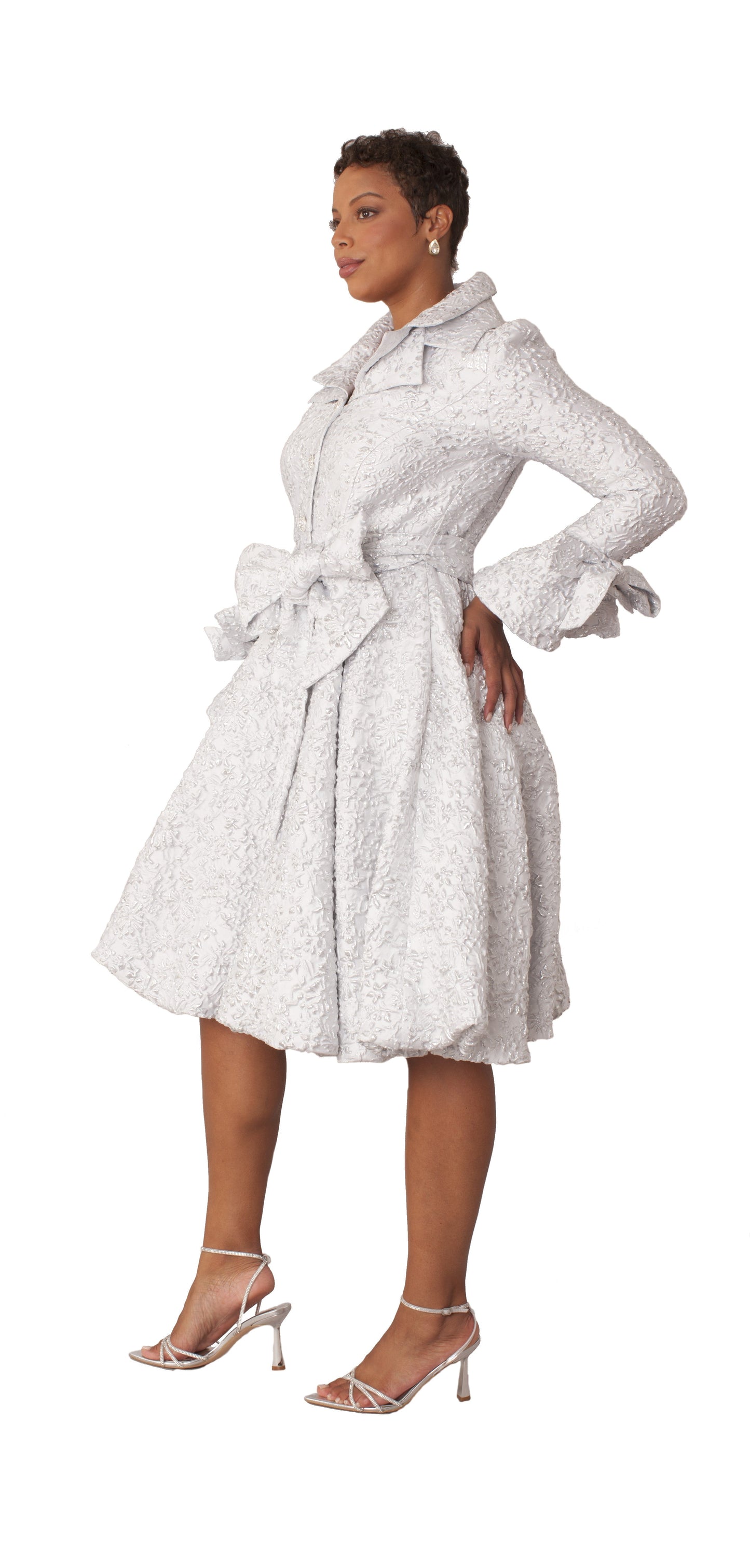 Brocade Bell Sleeve Coat Dress -9756