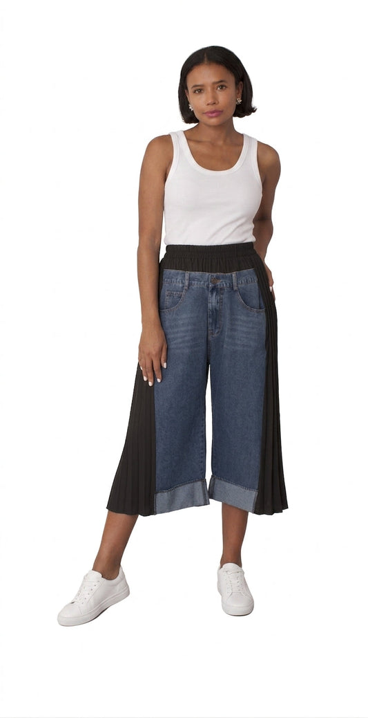 Pleated Panel Denim Culottes -82467