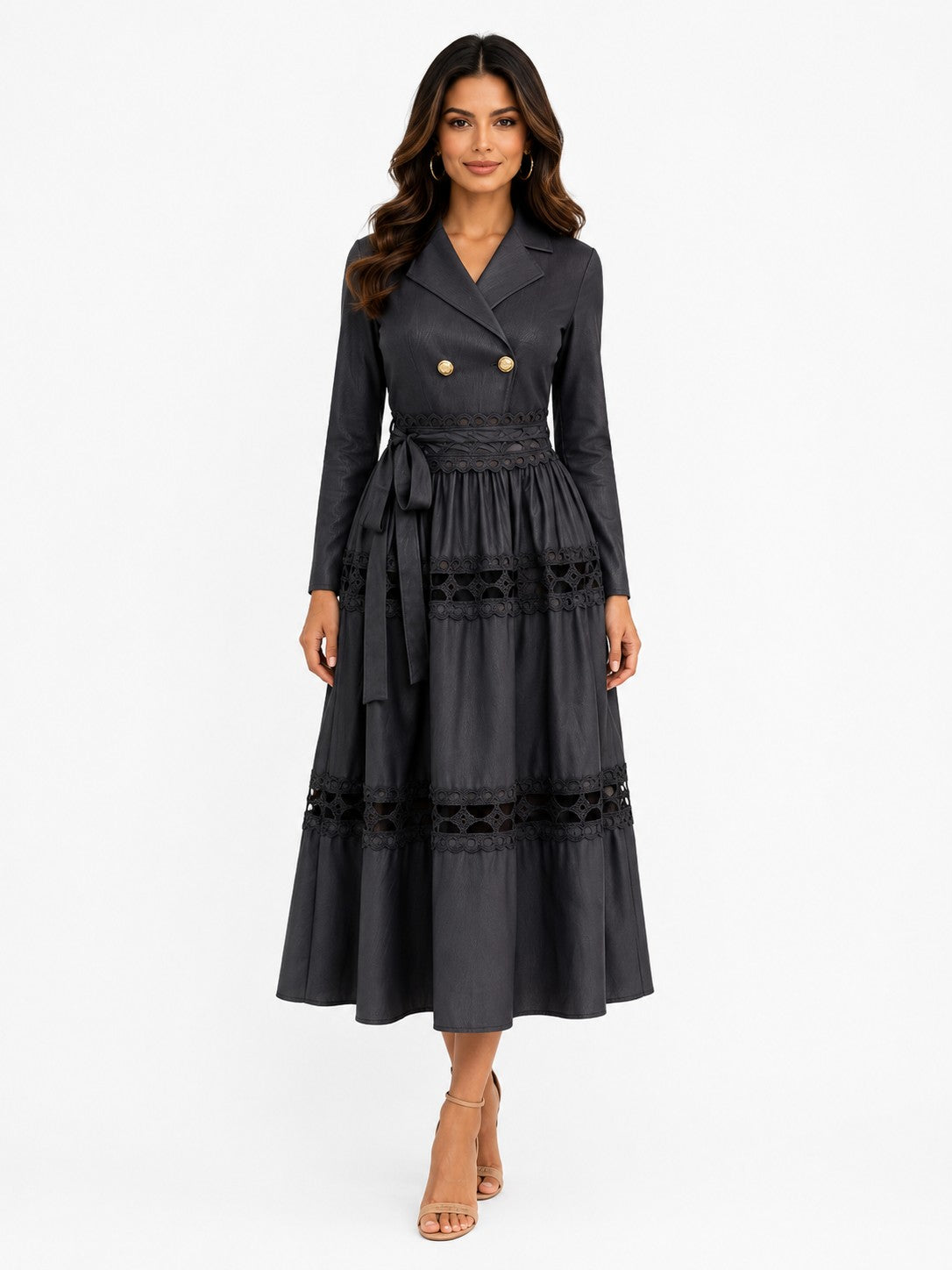 Belted Pleated Midi Dress - 83460
