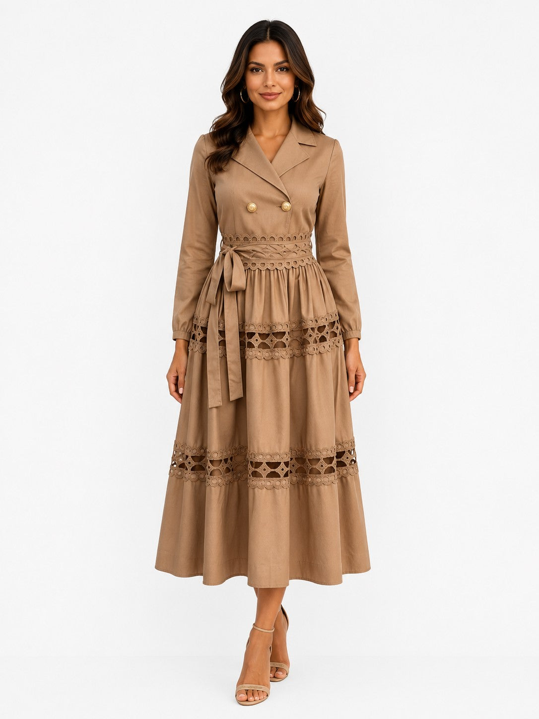 Belted Pleated Midi Dress - 83460