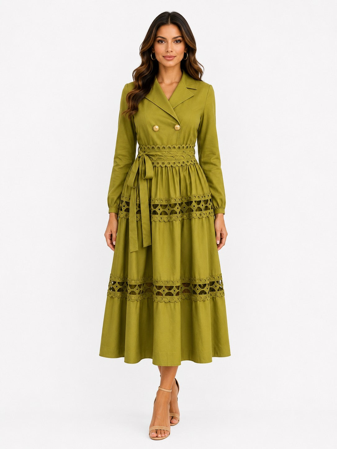 Belted Pleated Midi Dress - 83460
