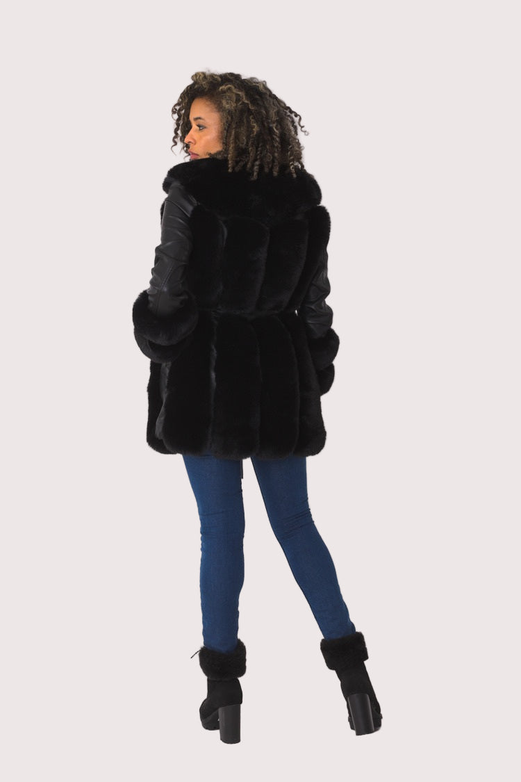 Black faux leather jacket full back pose