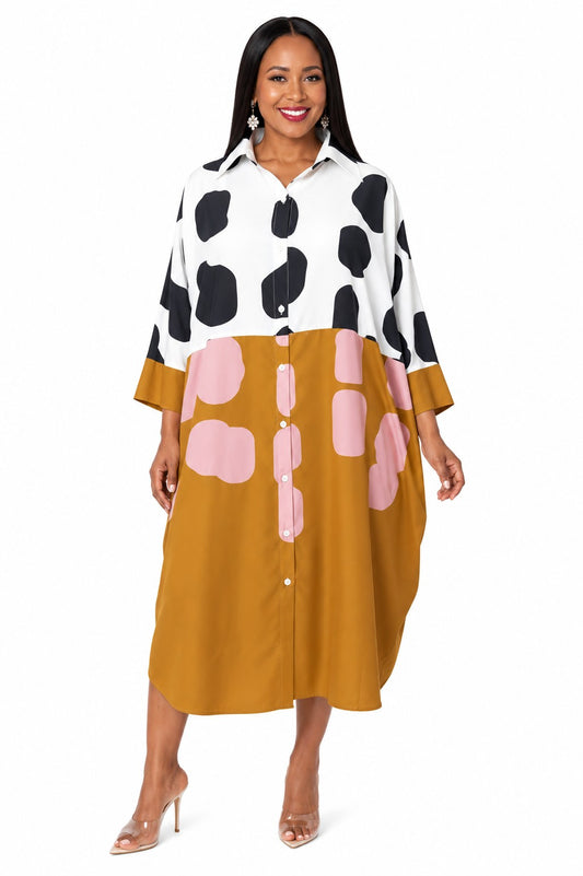 Plus Size Bold Graphics Shirt Dress - S0270W