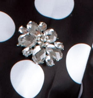Crystal rhinestone brooch detail on satin dress bodice – Tally Taylor