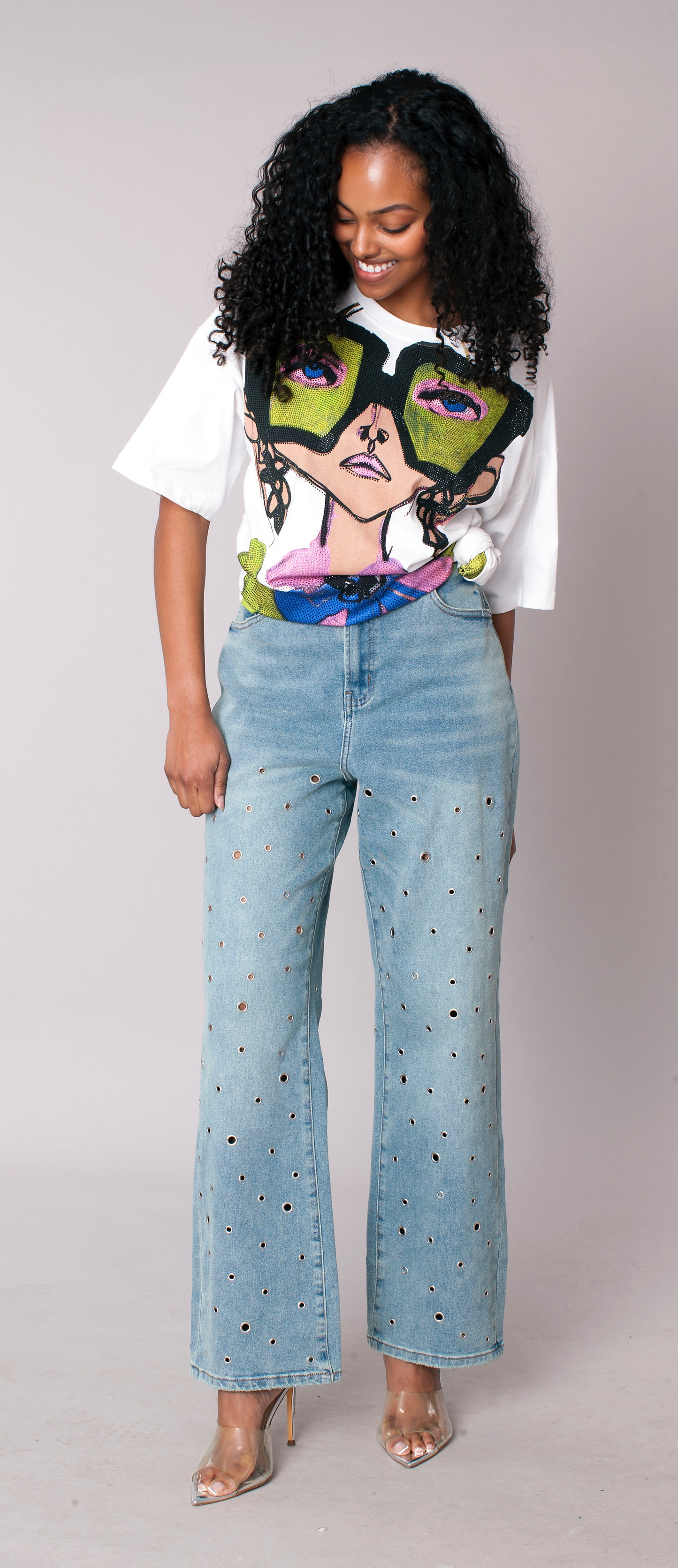 Grommet Detail Straight Leg Jeans - 82989