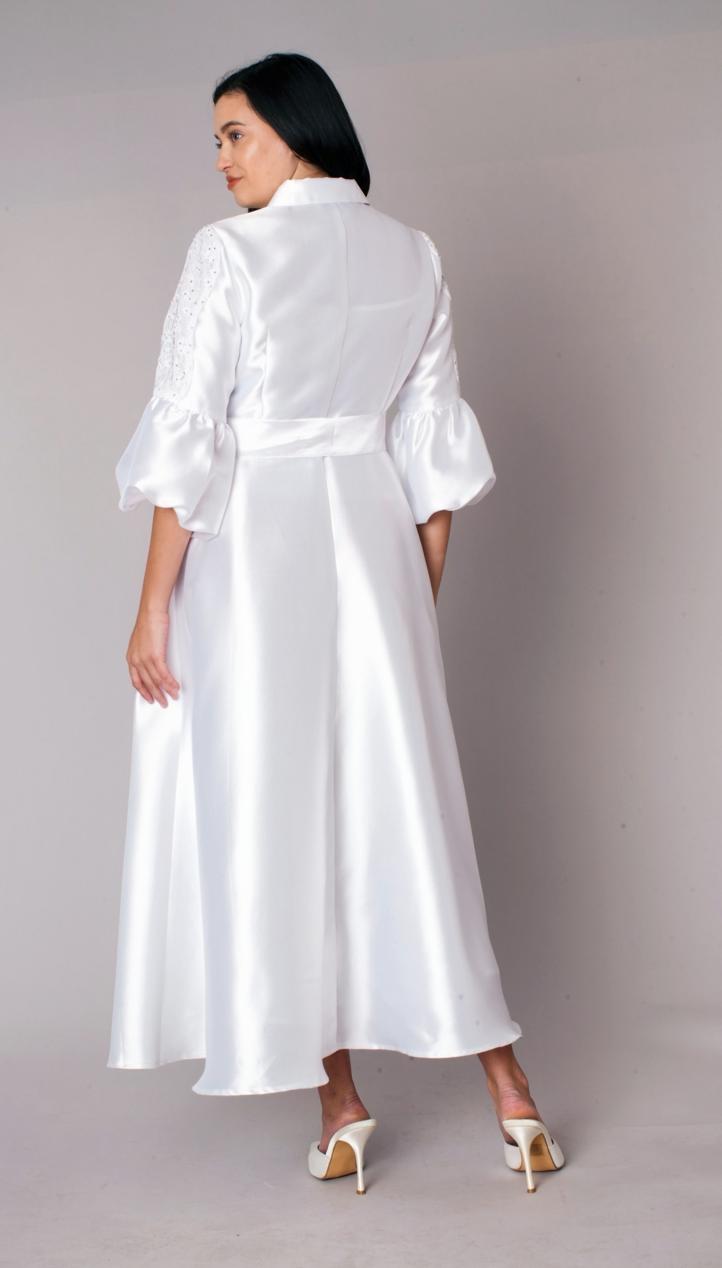 Bishop Sleeve Tie-Waist Maxi Dress - 9846