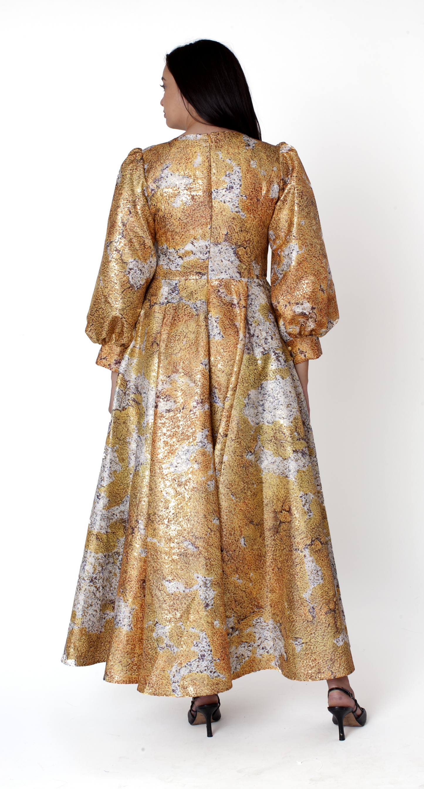 Floral Brocade Dress with Bishop Sleeves - 4848