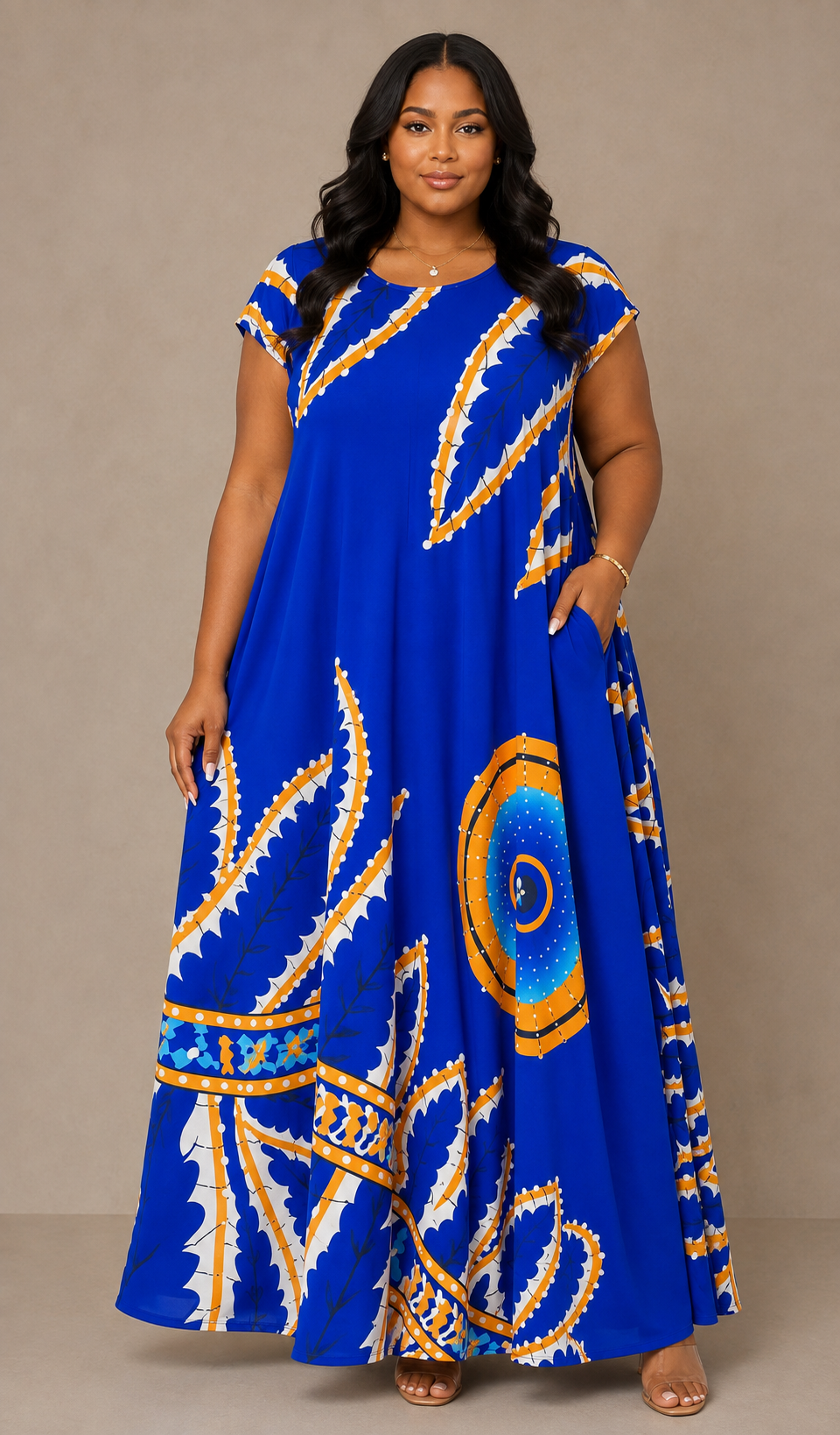 Plus Size Abstract Print Maxi Dress - T8144