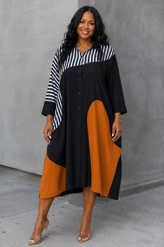 Bold Colorblock Shirt Dress - U0365