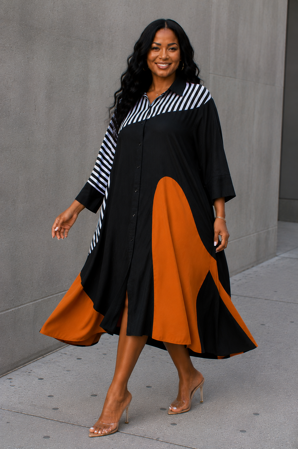 Bold Colorblock Shirt Dress - U0365